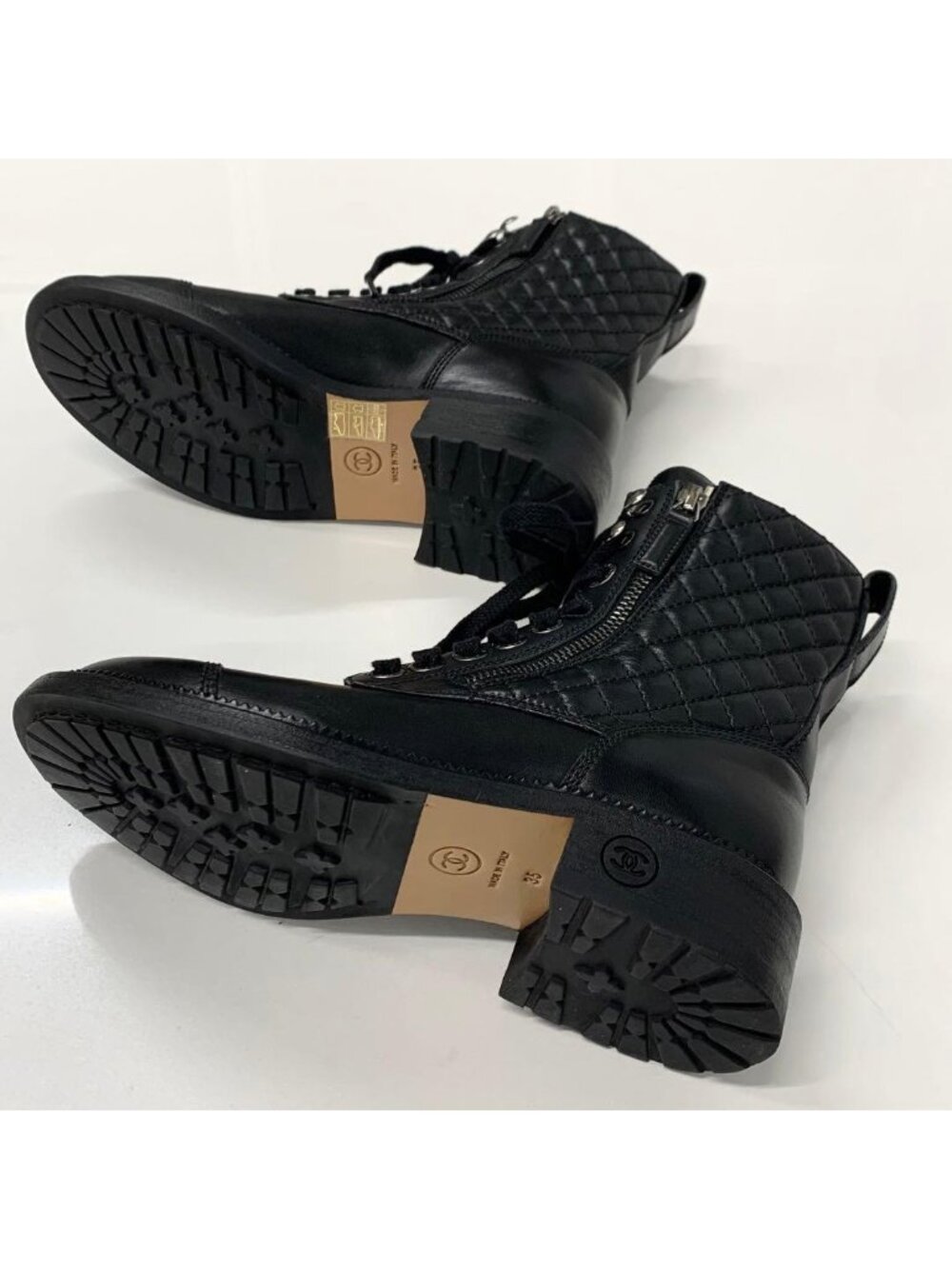 Chanel Quilted Coco Mark Leather Lace Up Short Boots - Picture 7 of 10